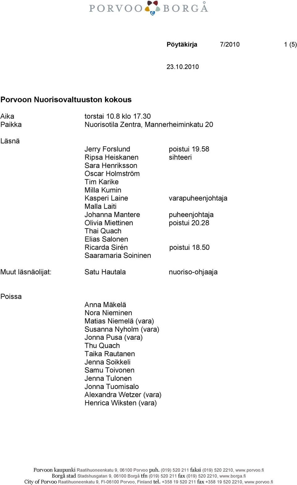 poistui 20.28 Thai Quach Elias Salonen Ricarda Sirén poistui 18.