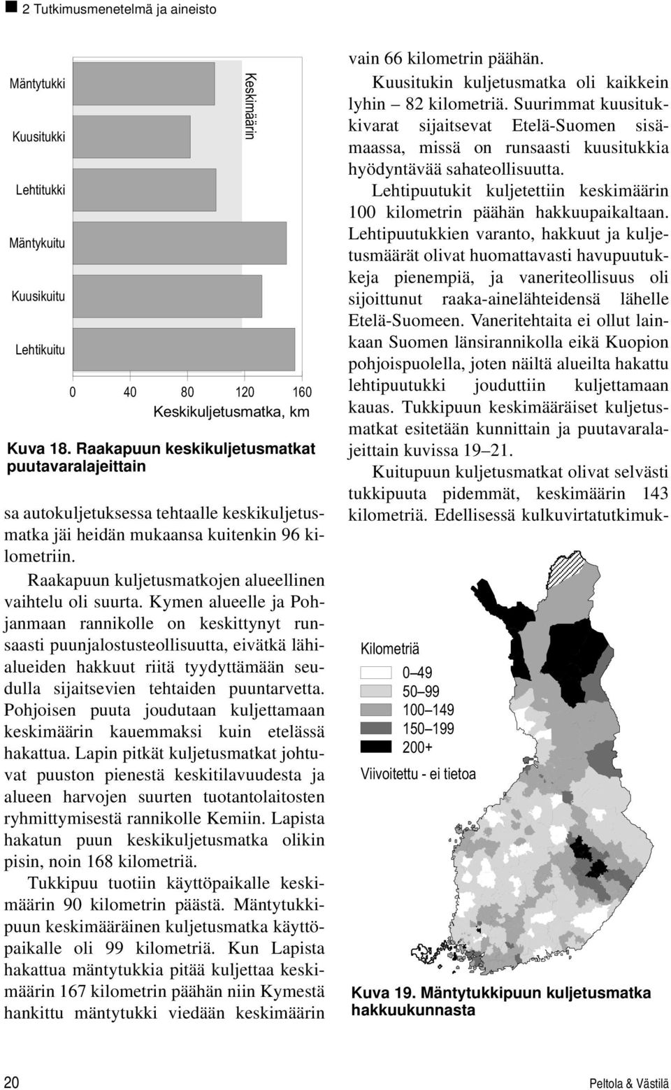 Raakapuun kuljetusmatkojen alueellinen vaihtelu oli suurta.