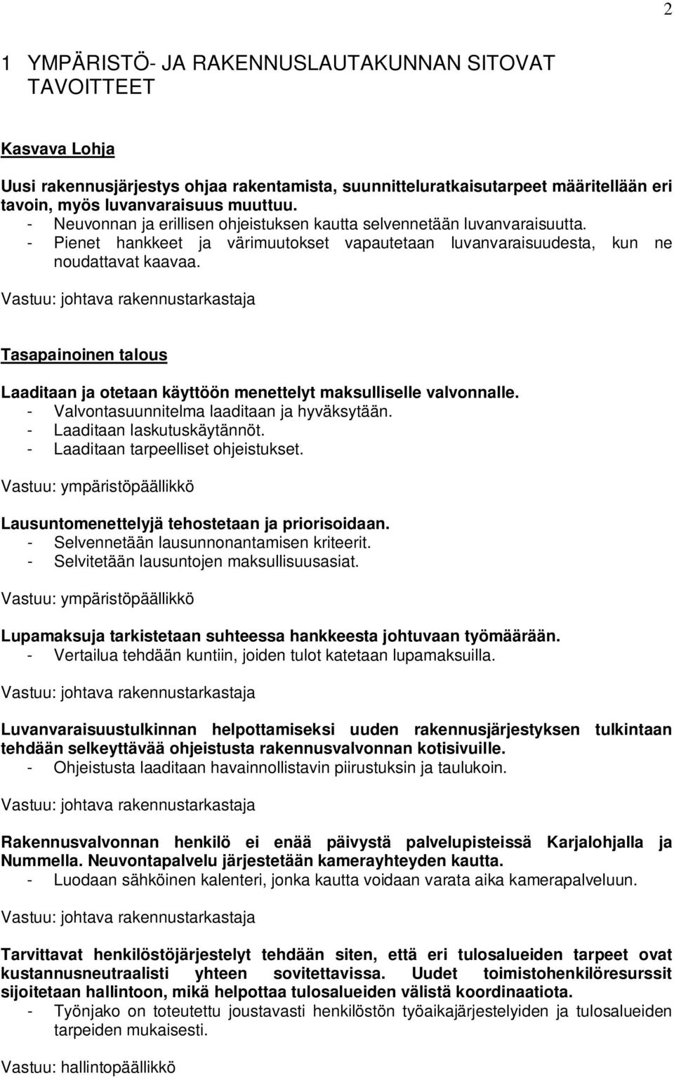 Tasapainoinen talous Laaditaan ja otetaan käyttöön menettelyt maksulliselle valvonnalle. - Valvontasuunnitelma laaditaan ja hyväksytään. - Laaditaan laskutuskäytännöt.