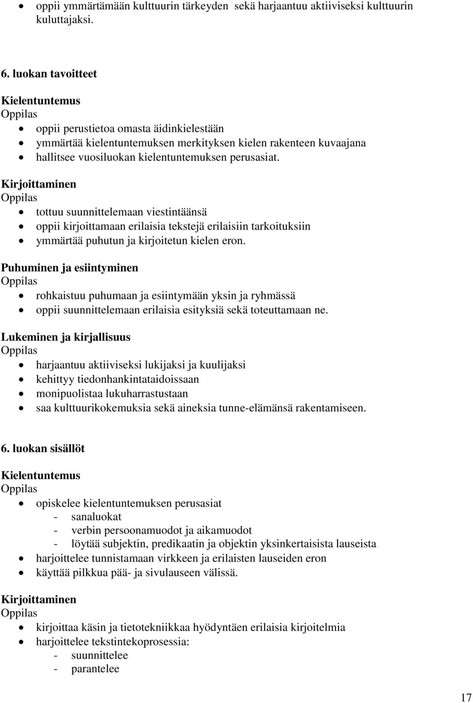 Kirjoittaminen tottuu suunnittelemaan viestintäänsä oppii kirjoittamaan erilaisia tekstejä erilaisiin tarkoituksiin ymmärtää puhutun ja kirjoitetun kielen eron.