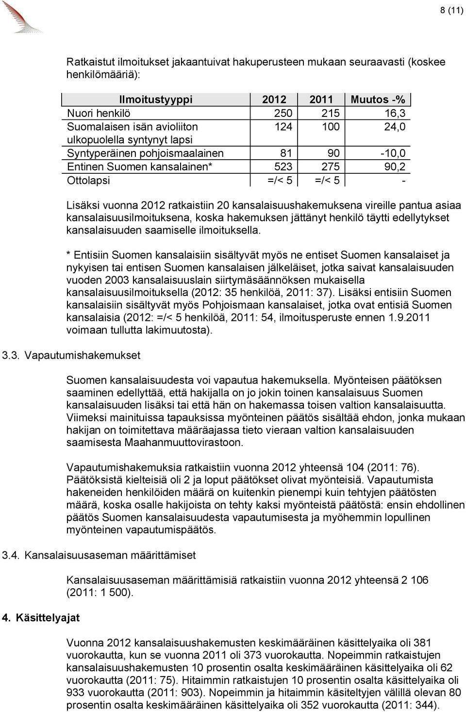 vireille pantua asiaa kansalaisuusilmoituksena, koska hakemuksen jättänyt henkilö täytti edellytykset kansalaisuuden saamiselle ilmoituksella.