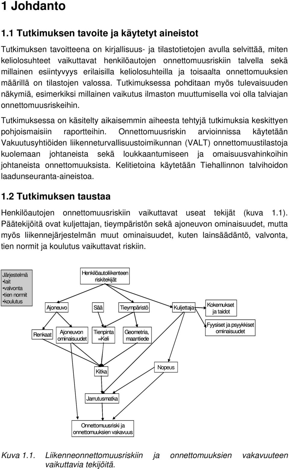 sekä millainen esiintyvyys erilaisilla keliolosuhteilla ja toisaalta onnettomuuksien määrillä on tilastojen valossa.