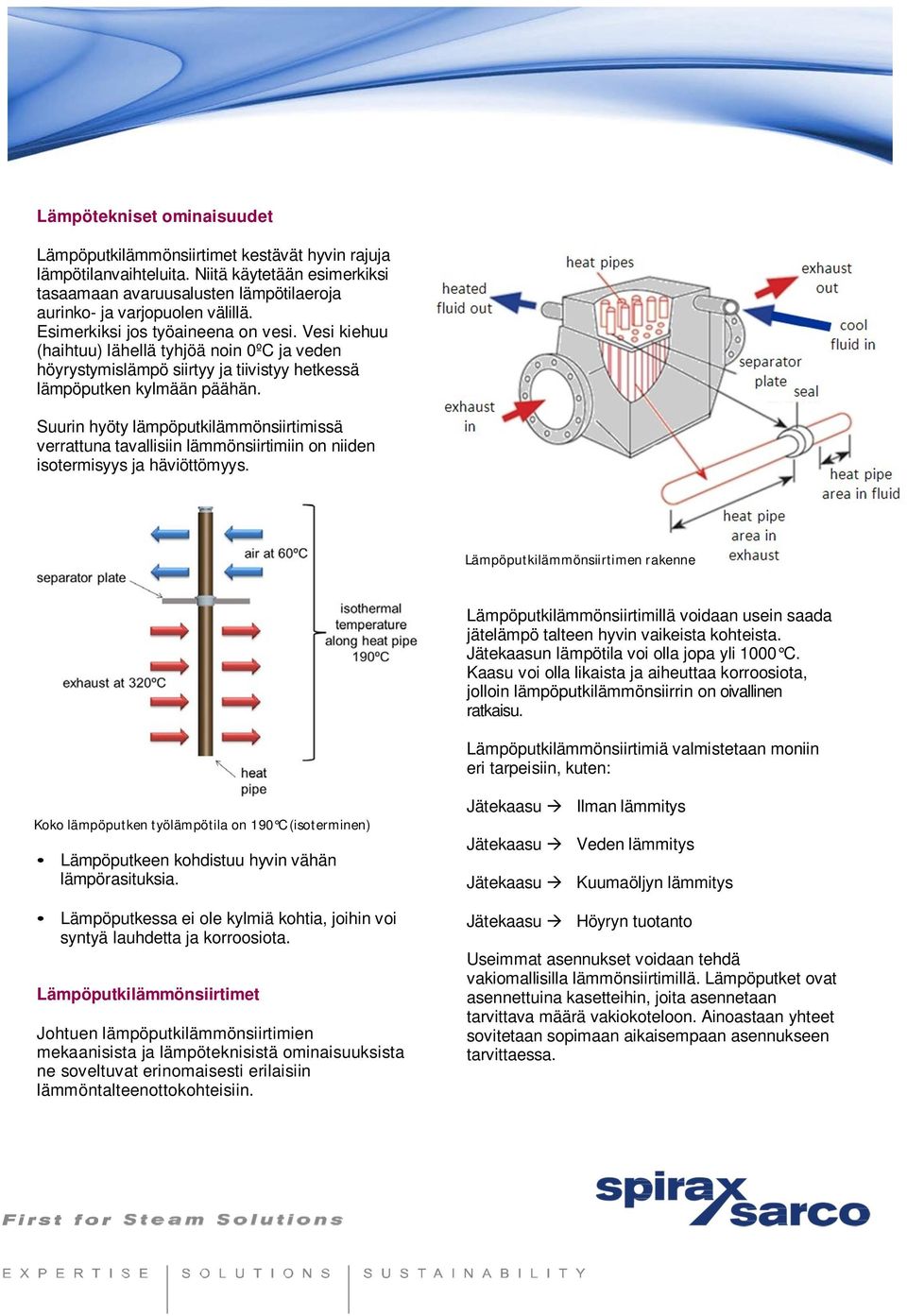 Suurin hyöty lämpöputkilämmönsiirtimissä verrattuna tavallisiin lämmönsiirtimiin on niiden isotermisyys ja häviöttömyys.