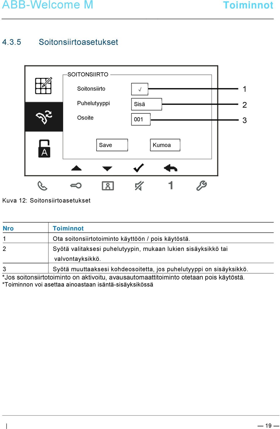 2 Syötä valitaksesi puhelutyypin, mukaan lukien sisäyksikkö tai valvontayksikkö.