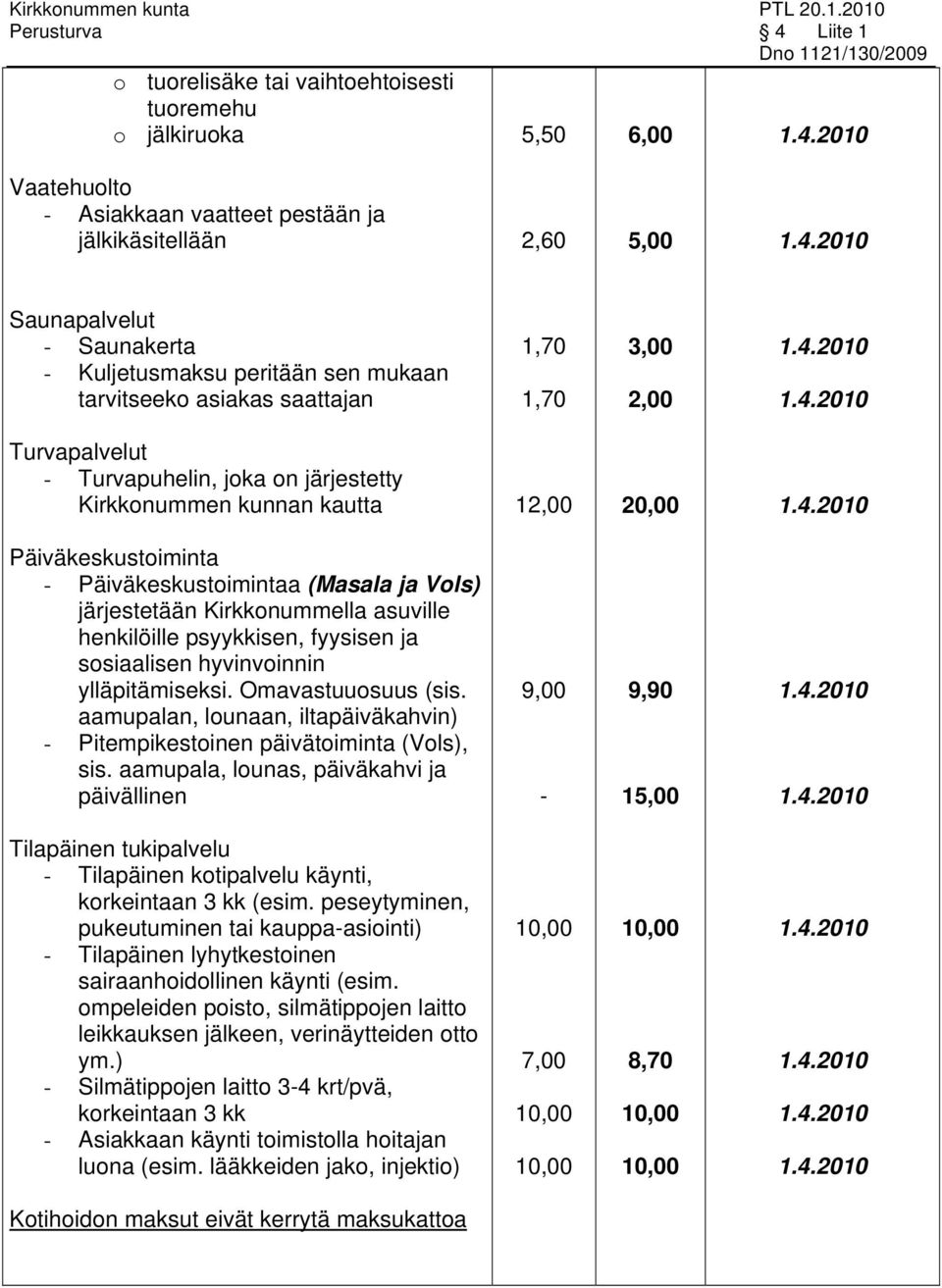 Vols) järjestetään Kirkkonummella asuville henkilöille psyykkisen, fyysisen ja sosiaalisen hyvinvoinnin ylläpitämiseksi. Omavastuuosuus (sis.