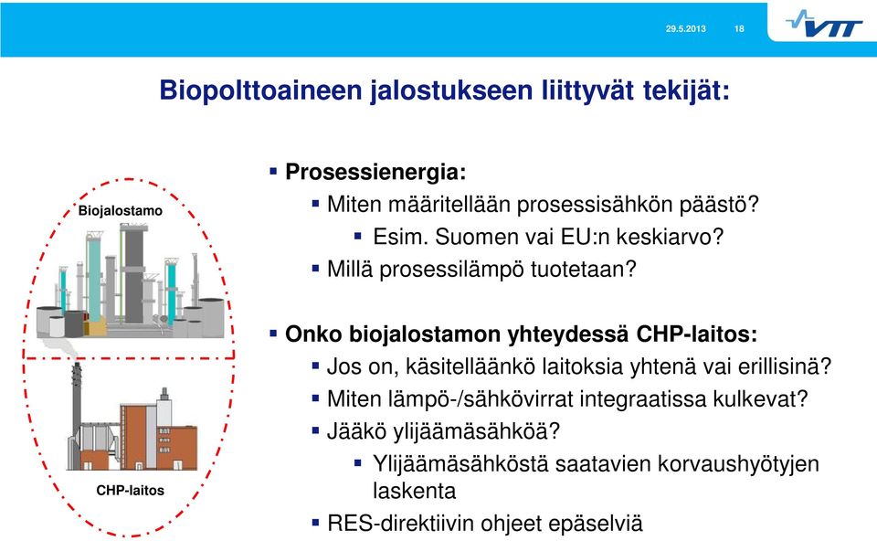 CHP-laitos Onko biojalostamon yhteydessä CHP-laitos: Jos on, käsitelläänkö laitoksia yhtenä vai erillisinä?