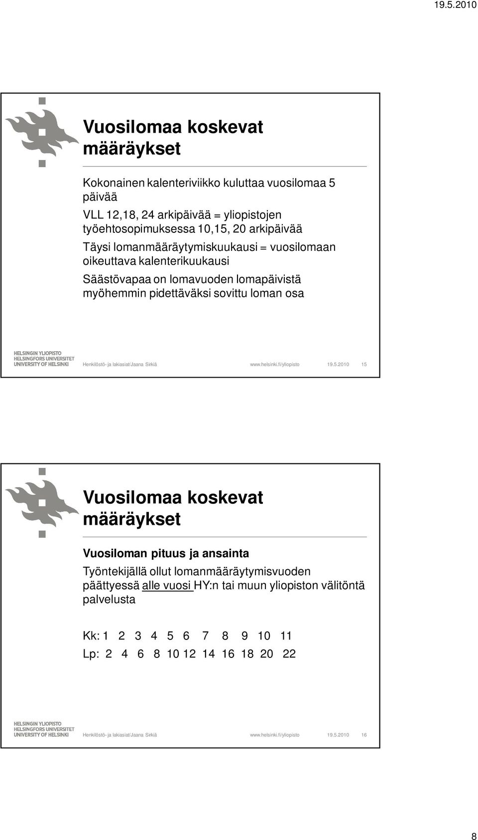 myöhemmin pidettäväksi sovittu loman osa 19.5.