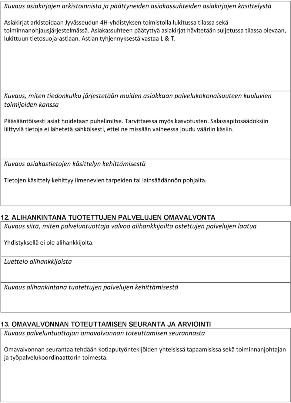 Kuvaus, miten tiedonkulku järjestetään muiden asiakkaan palvelukokonaisuuteen kuuluvien toimijoiden kanssa Pääsääntöisesti asiat hoidetaan puhelimitse. Tarvittaessa myös kasvotusten.