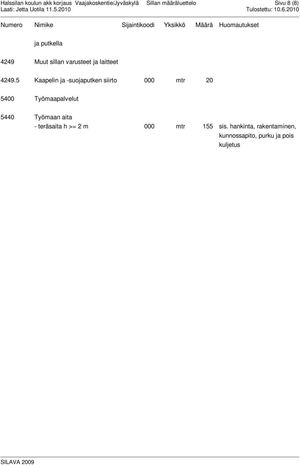 Työmaapalvelut 5440 Työmaan aita - teräsaita h >= 2 m 000 mtr