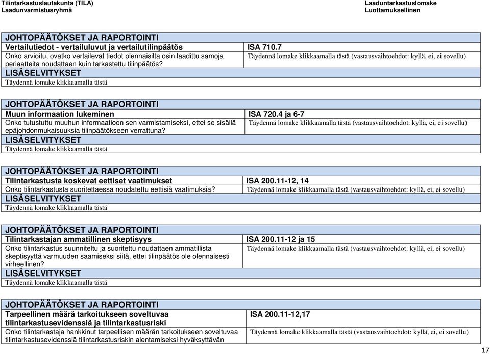 Muun informaation lukeminen ISA 720.