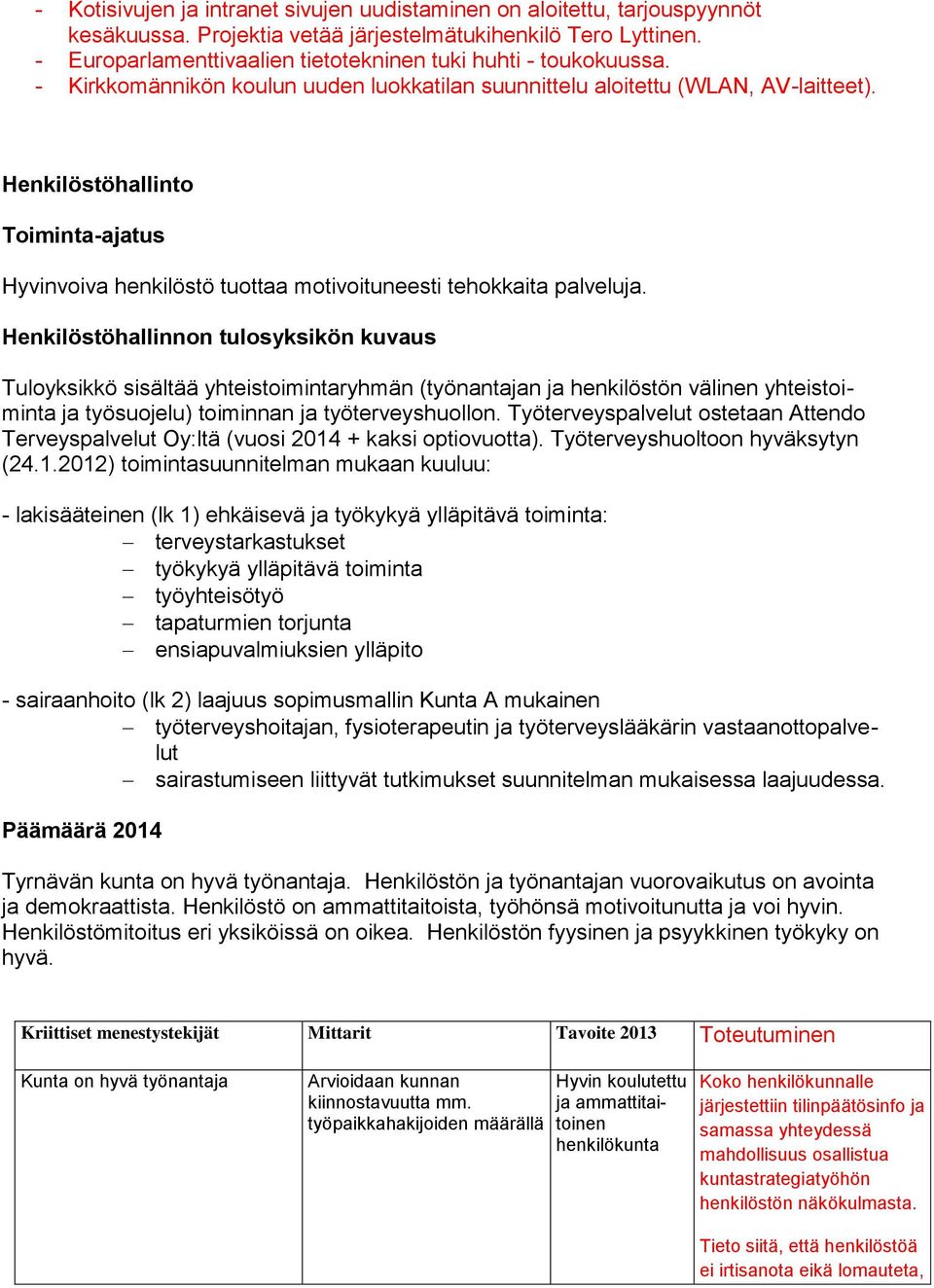 Henkilöstöhallinto Toiminta-ajatus Hyvinvoiva henkilöstö tuottaa motivoituneesti tehokkaita palveluja.