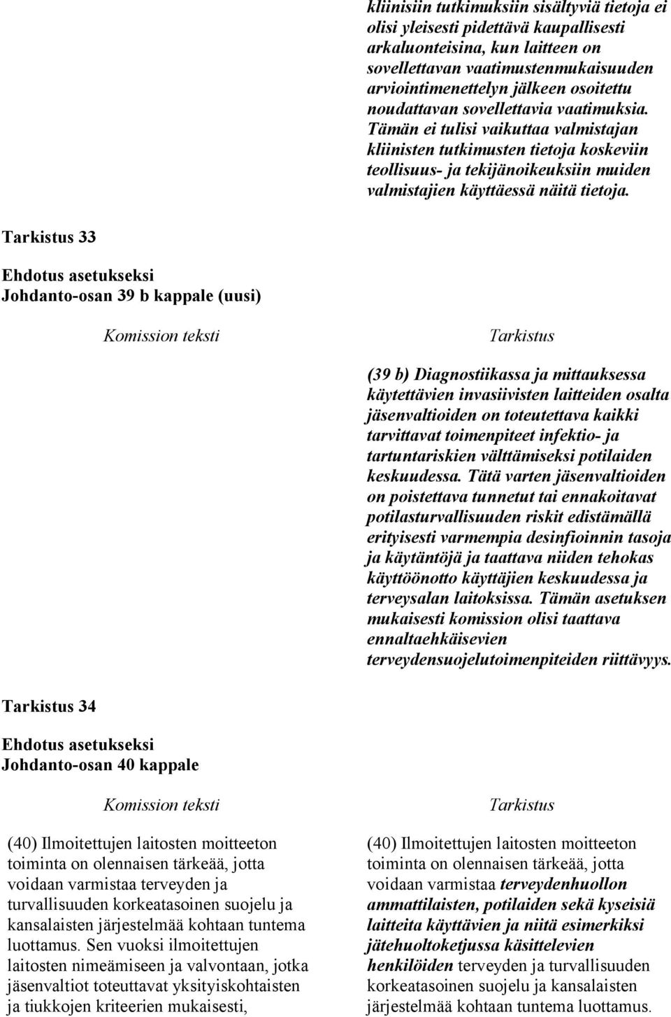 33 Johdanto-osan 39 b kappale (uusi) (39 b) Diagnostiikassa ja mittauksessa käytettävien invasiivisten laitteiden osalta jäsenvaltioiden on toteutettava kaikki tarvittavat toimenpiteet infektio- ja