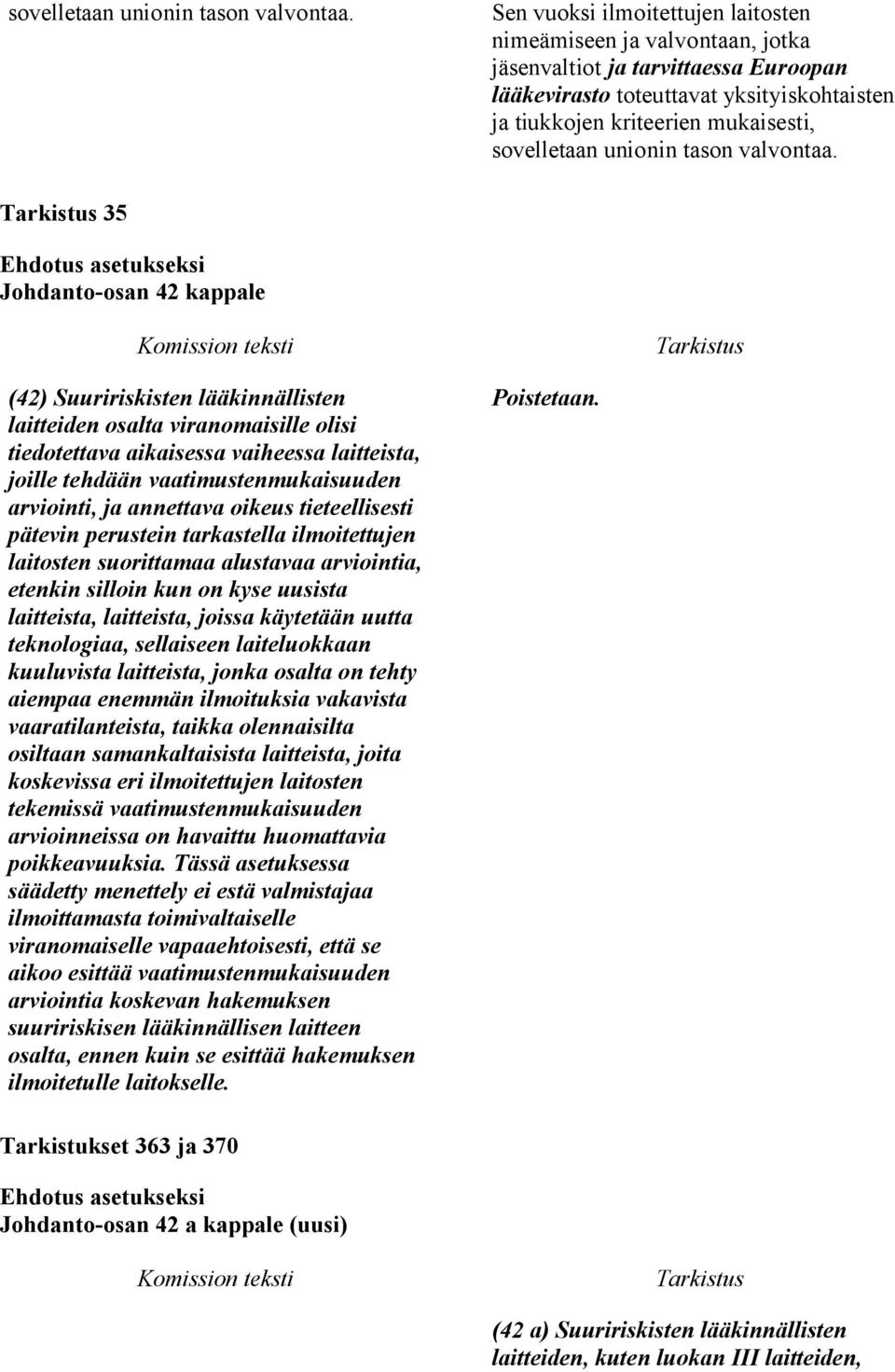 Johdanto-osan 42 kappale (42) Suuririskisten lääkinnällisten laitteiden osalta viranomaisille olisi tiedotettava aikaisessa vaiheessa laitteista, joille tehdään vaatimustenmukaisuuden arviointi, ja