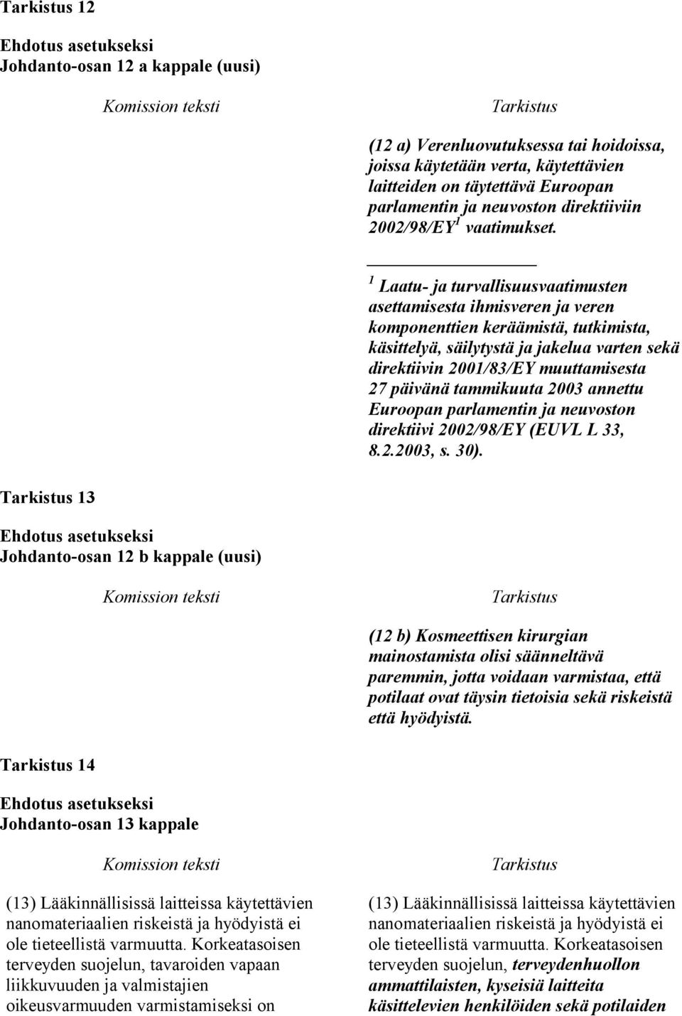 1 Laatu- ja turvallisuusvaatimusten asettamisesta ihmisveren ja veren komponenttien keräämistä, tutkimista, käsittelyä, säilytystä ja jakelua varten sekä direktiivin 2001/83/EY muuttamisesta 27