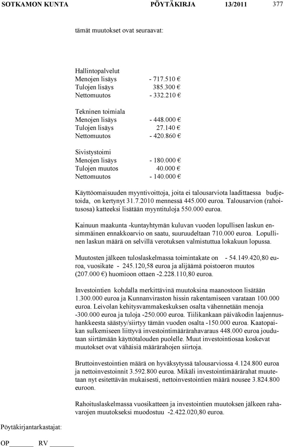 000 Käyttöomaisuuden myyntivoittoja, joita ei talousarviota laadittaessa budjetoida, on kertynyt 31.7.2010 mennessä 445.000 euroa. Talousarvion (rahoitusosa) katteeksi li sätään myyntituloja 550.