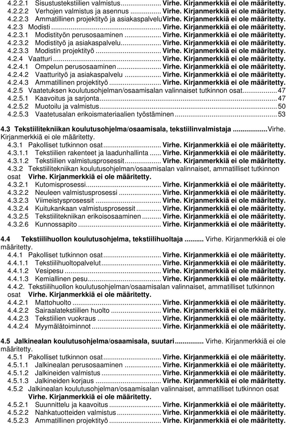 .. Virhe. Kirjanmerkkiä ei ole määritetty. 4.2.3.3 Modistin projektityö... Virhe. Kirjanmerkkiä ei ole määritetty. 4.2.4 Vaatturi... Virhe. Kirjanmerkkiä ei ole määritetty. 4.2.4.1 Ompelun perusosaaminen.