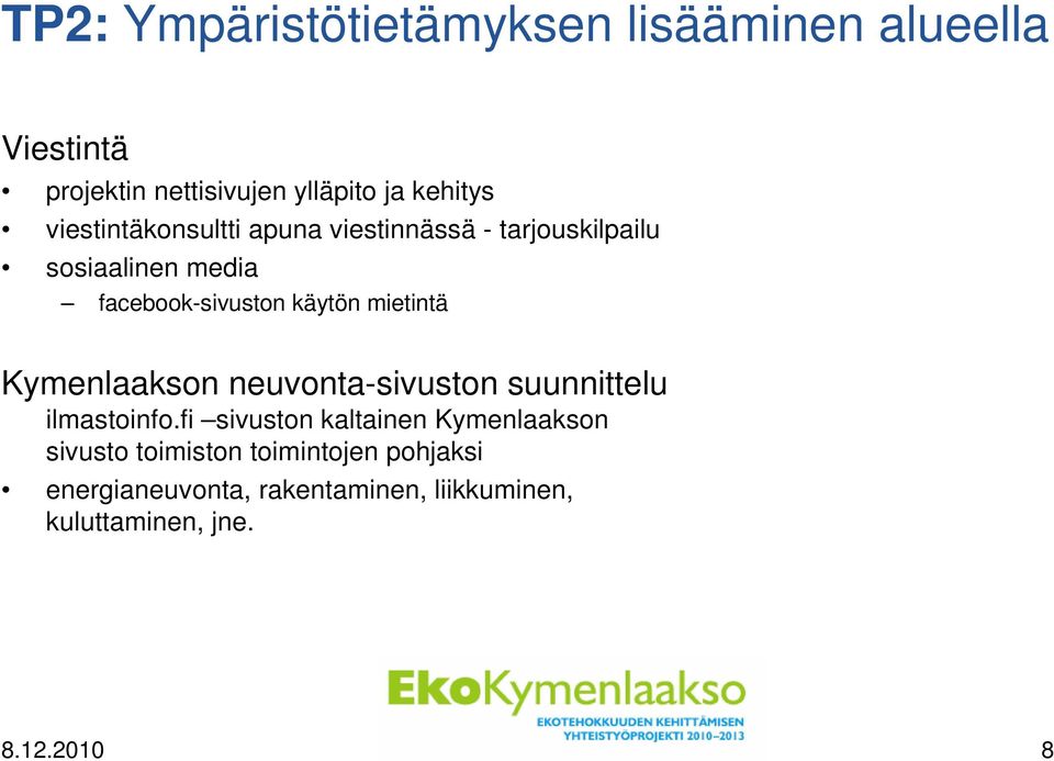 mietintä Kymenlaakson neuvonta-sivuston suunnittelu ilmastoinfo.