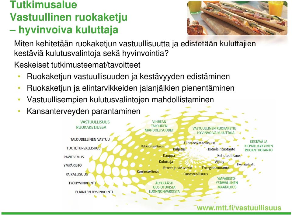 i Keskeiset tutkimusteemat/tavoitteet Ruokaketjun vastuullisuuden ja kestävyyden edistäminen Ruokaketjun ja