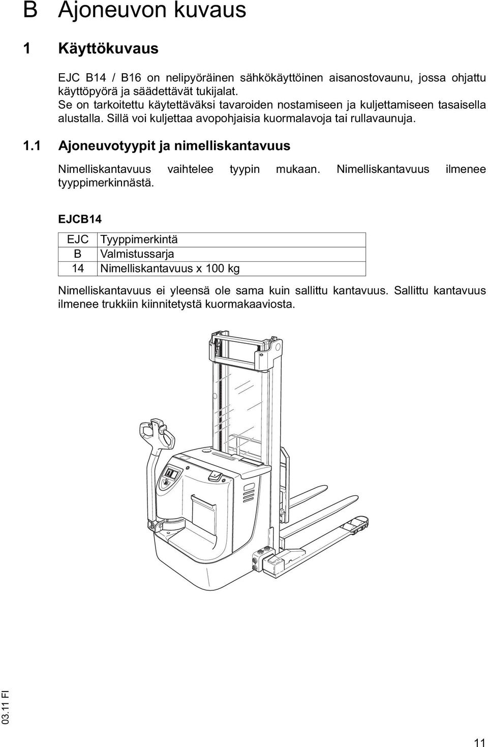 1 Ajoneuvotyypit ja nimelliskantavuus Nimelliskantavuus vaihtelee tyypin mukaan. Nimelliskantavuus ilmenee tyyppimerkinnästä.