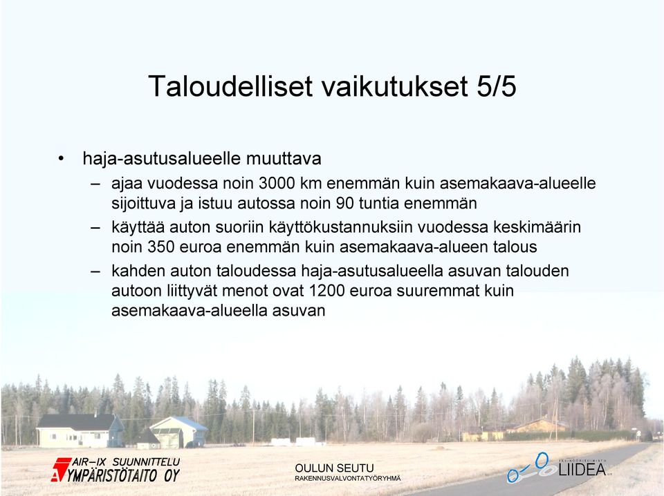 käyttökustannuksiin vuodessa keskimäärin noin 350 euroa enemmän kuin asemakaava-alueen talous kahden auton