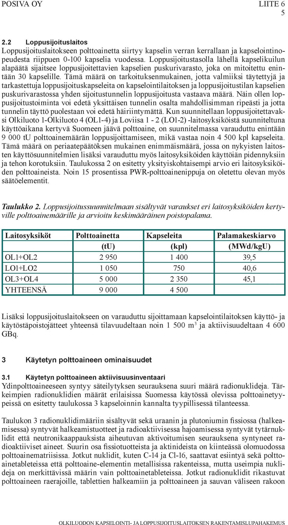 Tämä määrä on tarkoituksenmukainen, jotta valmiiksi täytettyjä ja tarkastettuja loppusijoituskapseleita on kapselointilaitoksen ja loppusijoitustilan kapselien puskurivarastossa yhden