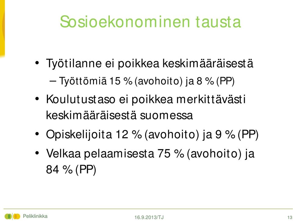merkittävästi keskimääräisestä suomessa Opiskelijoita 12 % (avohoito)