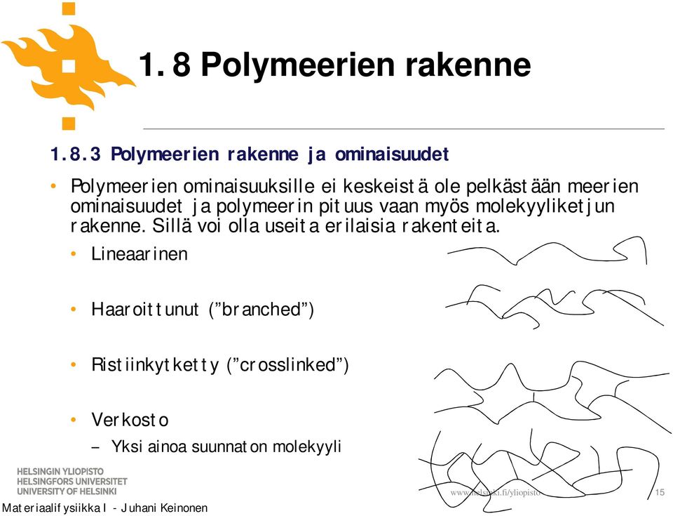 vaan myös molekyyliketjun rakenne. Sillä voi olla useita erilaisia rakenteita.