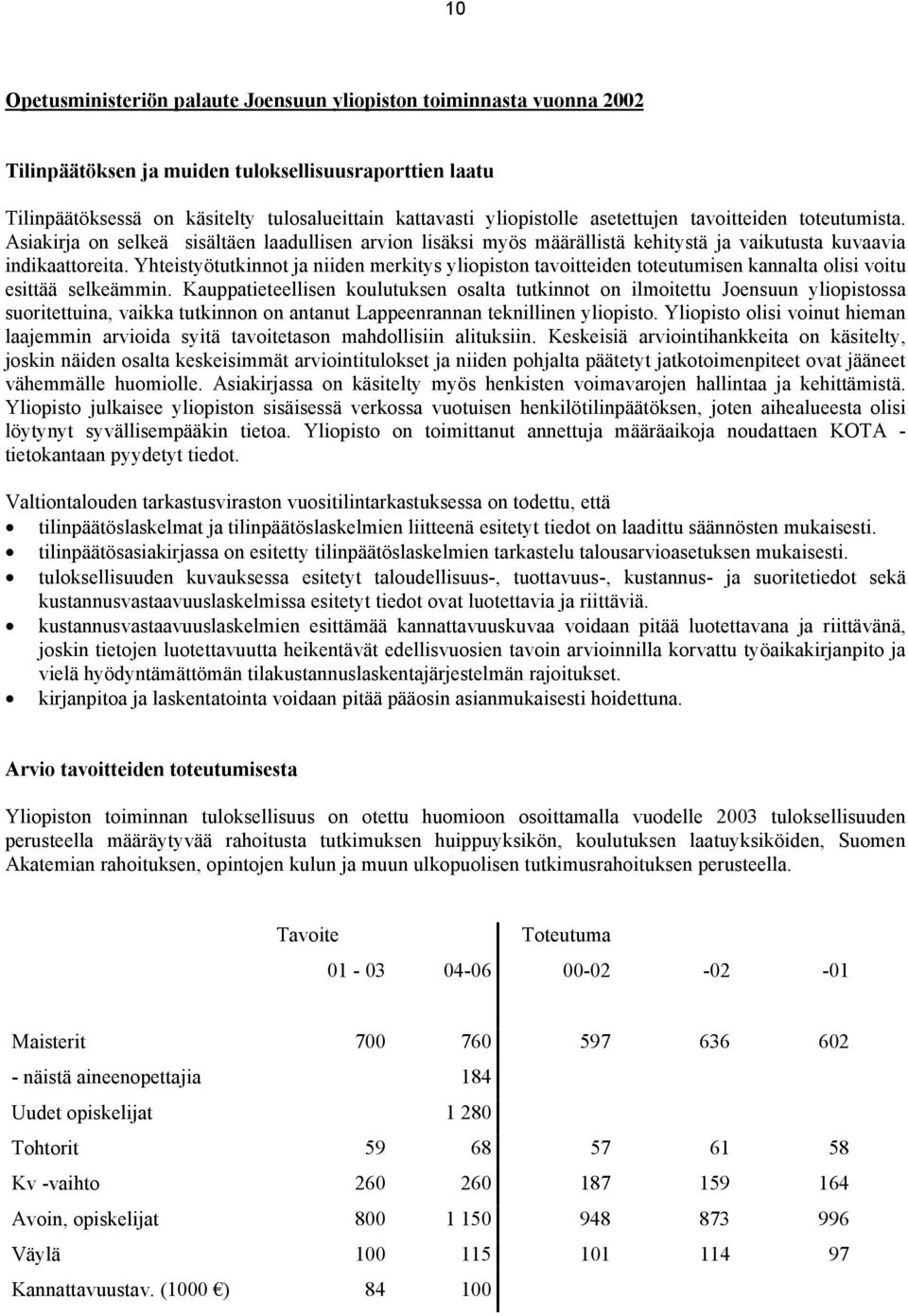 Yhteistyötutkinnot ja niiden merkitys yliopiston tavoitteiden toteutumisen kannalta olisi voitu esittää selkeämmin.