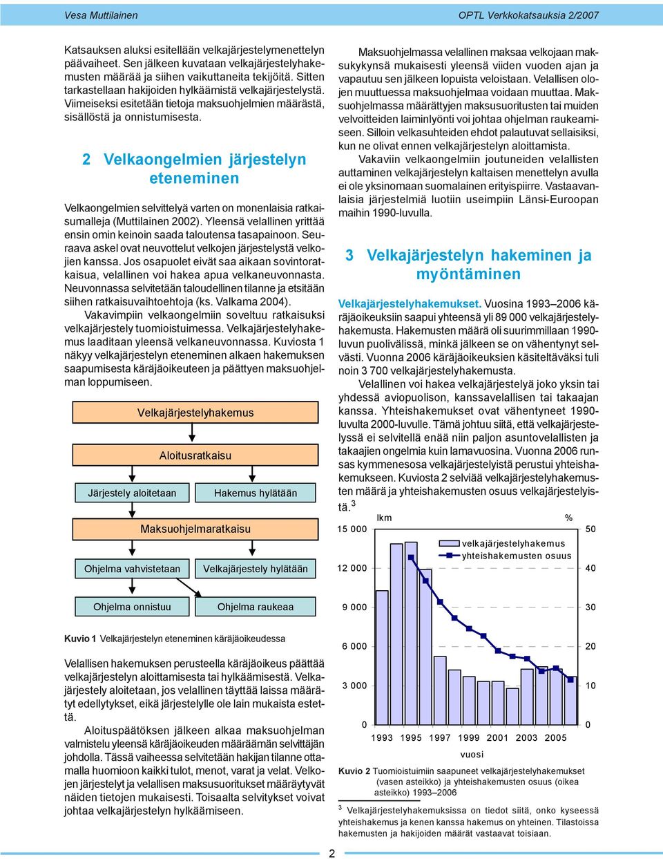 2 Velkaongelmien järjestelyn eteneminen Velkaongelmien selvittelyä varten on monenlaisia ratkaisumalleja (Muttilainen 22). Yleensä velallinen yrittää ensin omin keinoin saada taloutensa tasapainoon.