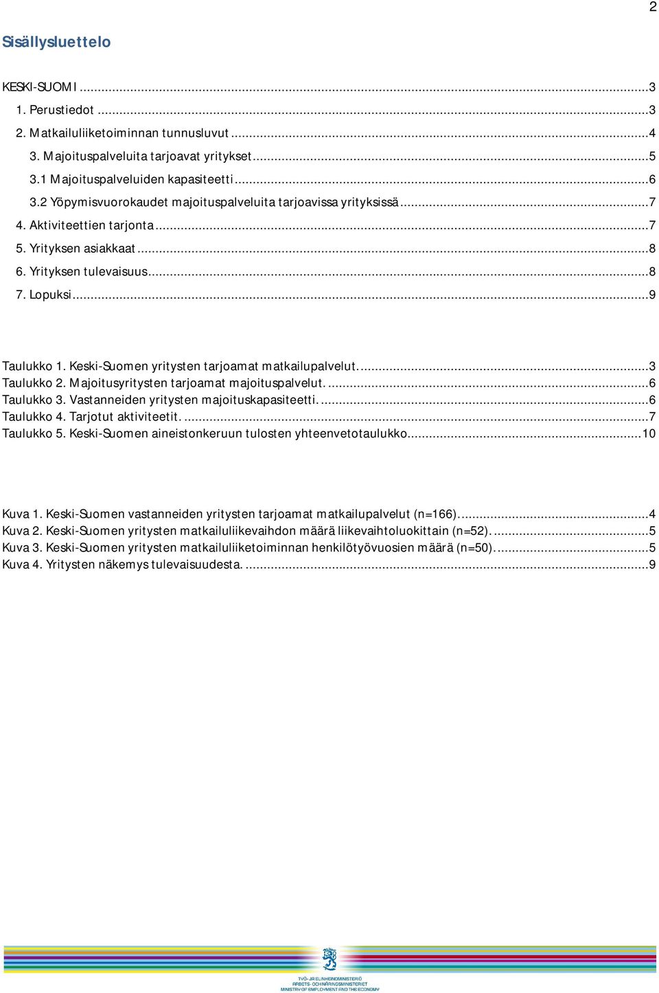 Keski-Suomen yritysten tarjoamat matkailupalvelut.... 3 Taulukko 2. Majoitusyritysten tarjoamat majoituspalvelut.... 6 Taulukko 3. Vastanneiden yritysten majoituskapasiteetti.... 6 Taulukko 4.