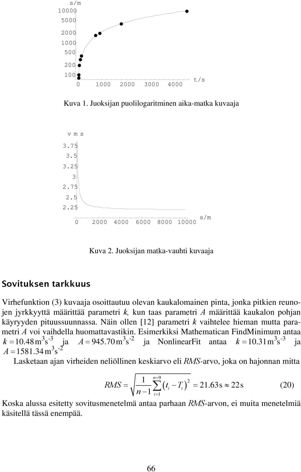 pohjan käyryyden ptuussuunnassa. Nän ollen [12] parametr k vahtelee heman mutta parametr A vo vahdella huomattavastkn. Esmerkks Mathematan FndMnmum antaa - -2 - k = 10.48m s ja A = 945.