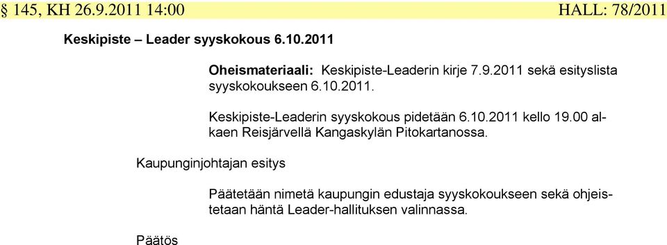 2011. Keskipiste-Leaderin syyskokous pidetään 6.10.2011 kello 19.