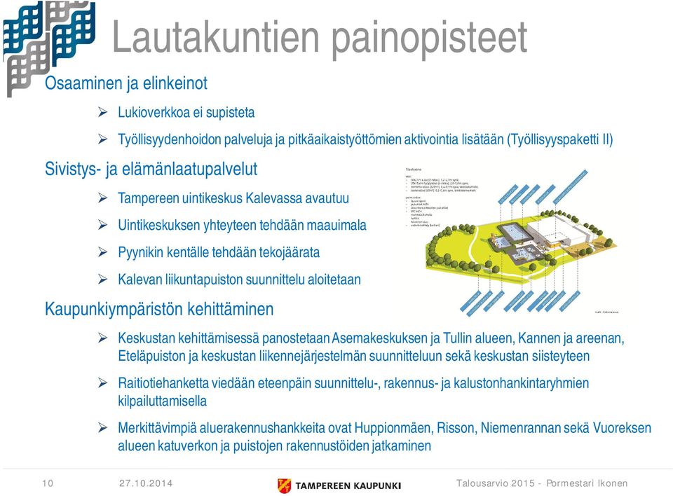 Kaupunkiympäristön kehittäminen Keskustan kehittämisessä panostetaan Asemakeskuksen ja Tullin alueen, Kannen ja areenan, Eteläpuiston ja keskustan liikennejärjestelmän suunnitteluun sekä keskustan