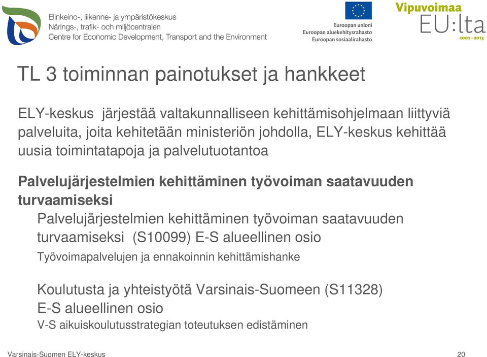 Palvelujärjestelmien kehittäminen työvoiman saatavuuden turvaamiseksi (S10099) E-S alueellinen osio Työvoimapalvelujen ja ennakoinnin kehittämishanke