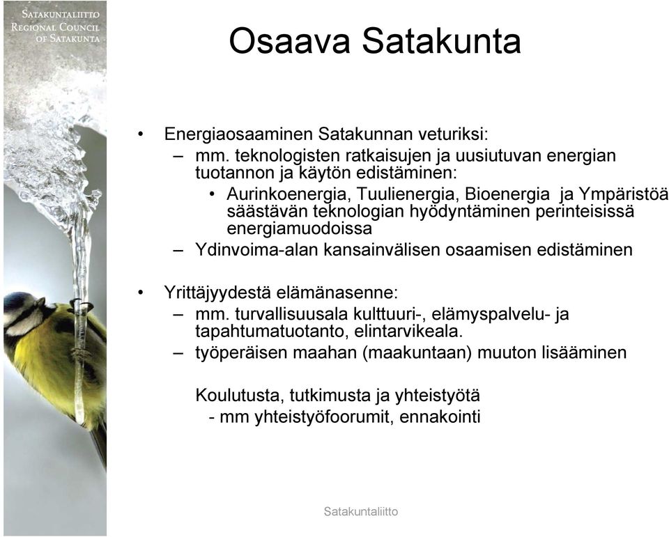 säästävän teknologian hyödyntäminen perinteisissä energiamuodoissa Ydinvoima-alan kansainvälisen osaamisen edistäminen Yrittäjyydestä