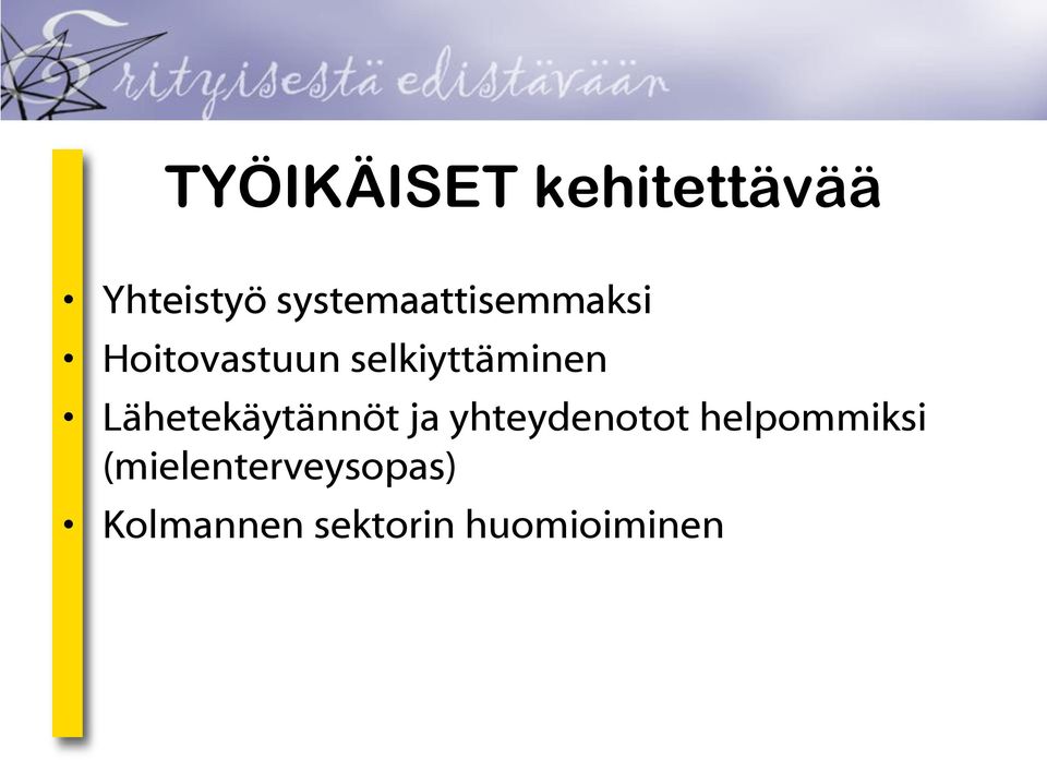 selkiyttäminen Lähetekäytännöt ja