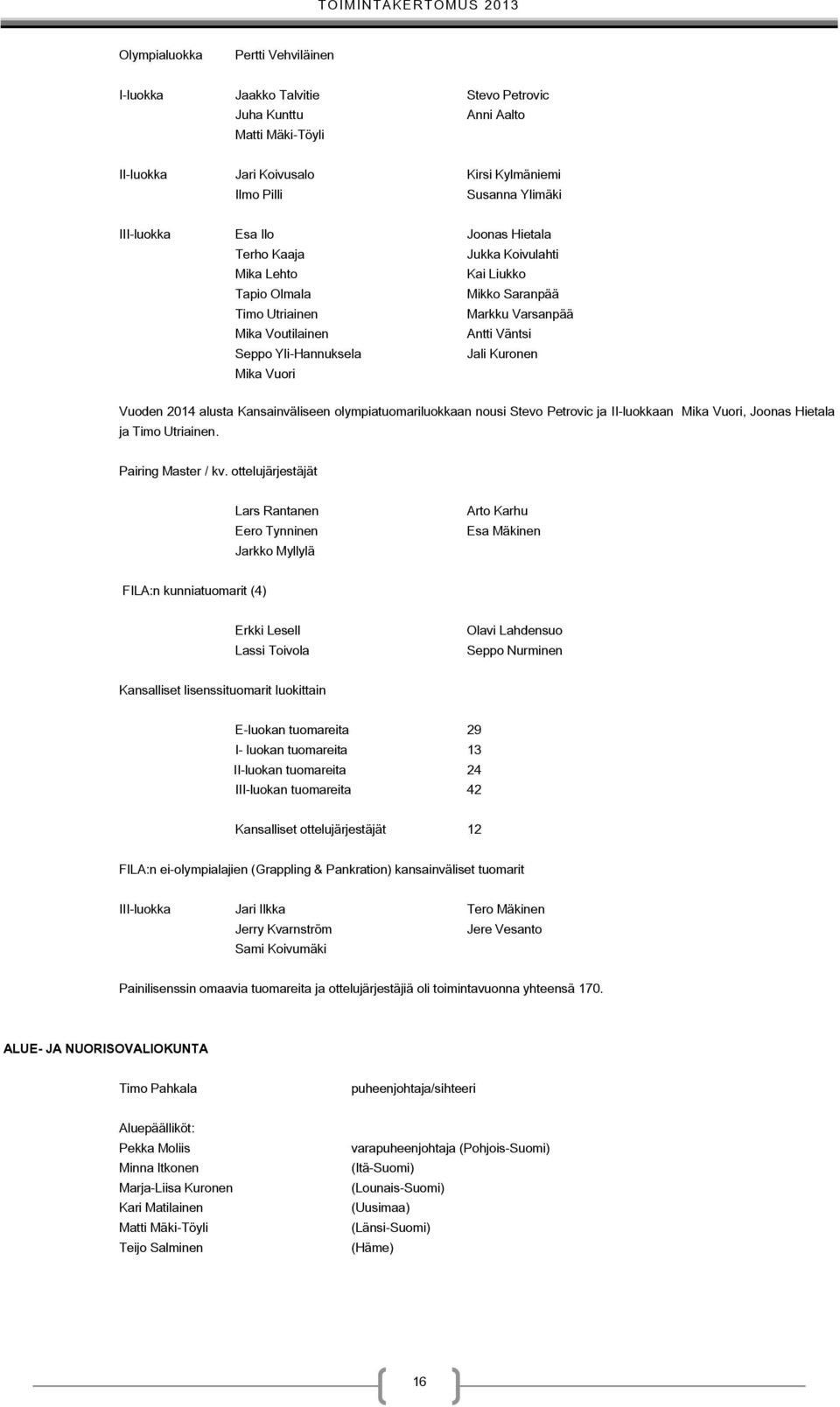 Vuori Vuoden 2014 alusta Kansainväliseen olympiatuomariluokkaan nousi Stevo Petrovic ja II-luokkaan Mika Vuori, Joonas Hietala ja Timo Utriainen. Pairing Master / kv.