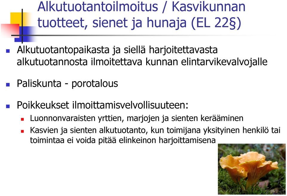 Poikkeukset ilmoittamisvelvollisuuteen: Luonnonvaraisten yrttien, marjojen ja sienten kerääminen Kasvien