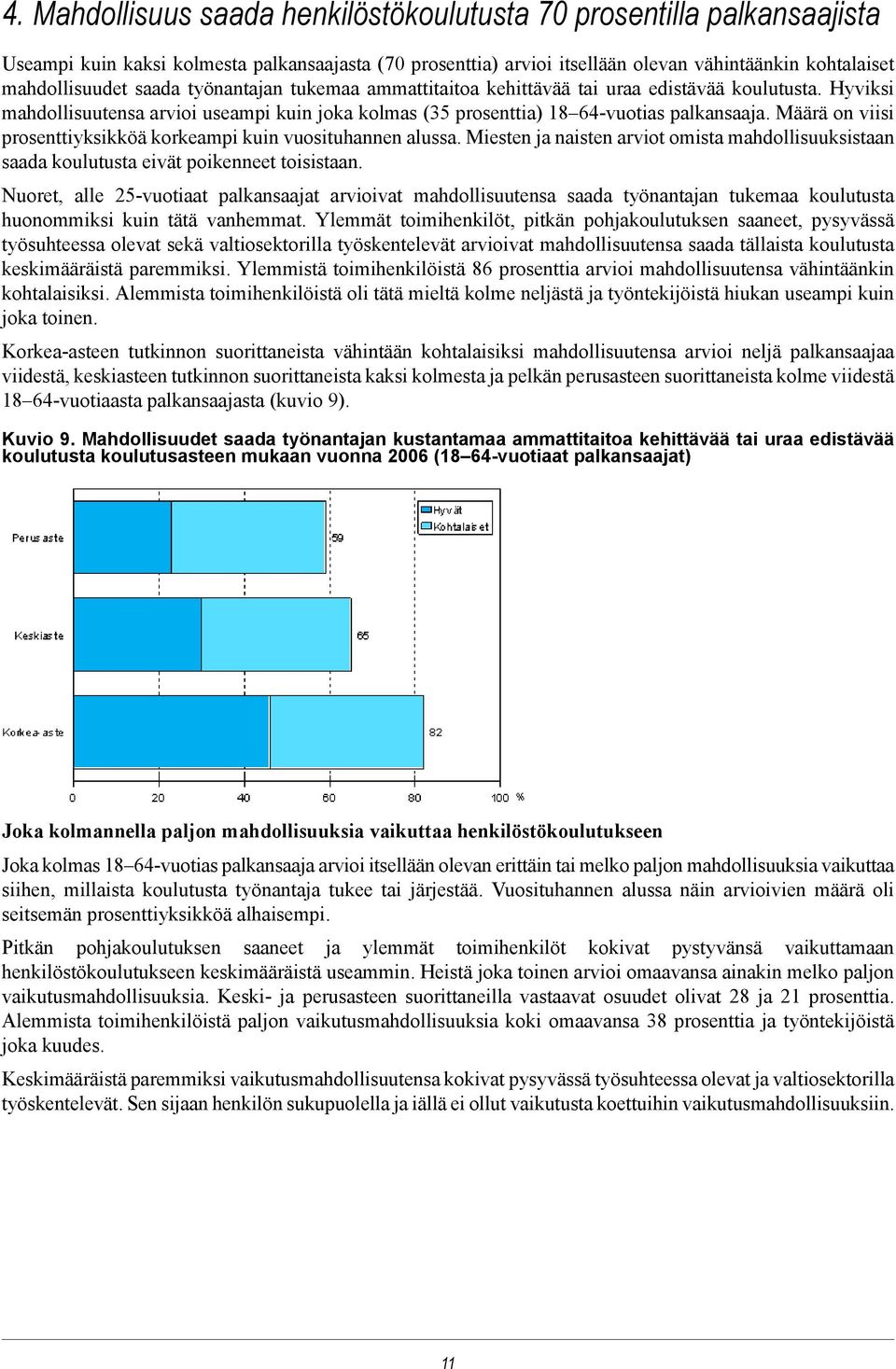 Määrä on viisi prosenttiyksikköä korkeampi kuin vuosituhannen alussa. Miesten ja naisten arviot omista mahdollisuuksistaan saada koulutusta eivät poikenneet toisistaan.