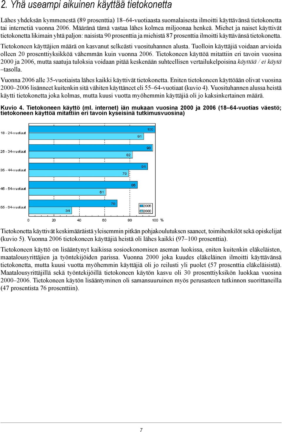 Tietokoneen käyttäjien määrä on kasvanut selkeästi vuosituhannen alusta. Tuolloin käyttäjiä voidaan arvioida olleen 20 prosenttiyksikköä vähemmän kuin vuonna 2006.