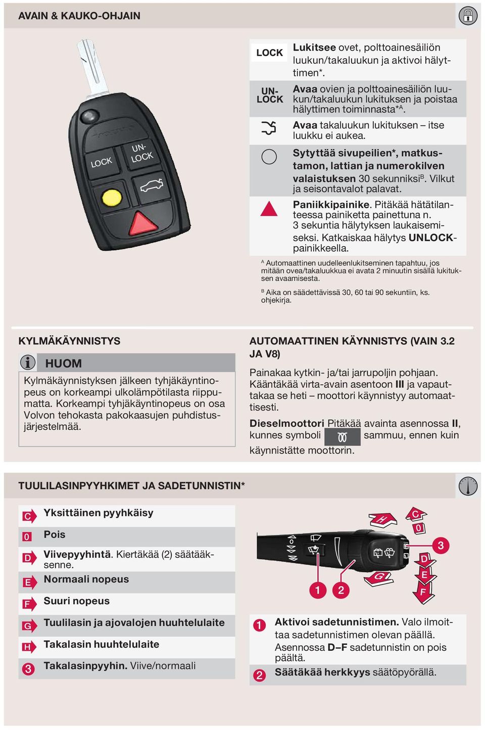 Pitäkää hätätilanteessa painiketta painettuna n. 3 sekuntia hälytyksen laukaisemiseksi. Katkaiskaa hälytys UNLOCKpainikkeella.