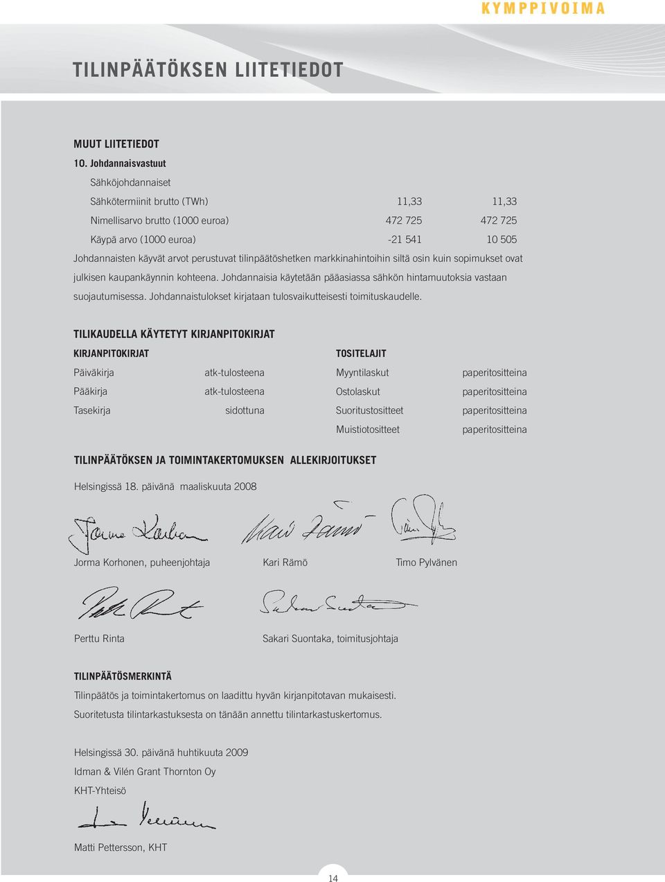 perustuvat tilinpäätöshetken markkinahintoihin siltä osin kuin sopimukset ovat julkisen kaupankäynnin kohteena. Johdannaisia käytetään pääasiassa sähkön hintamuutoksia vastaan suojautumisessa.