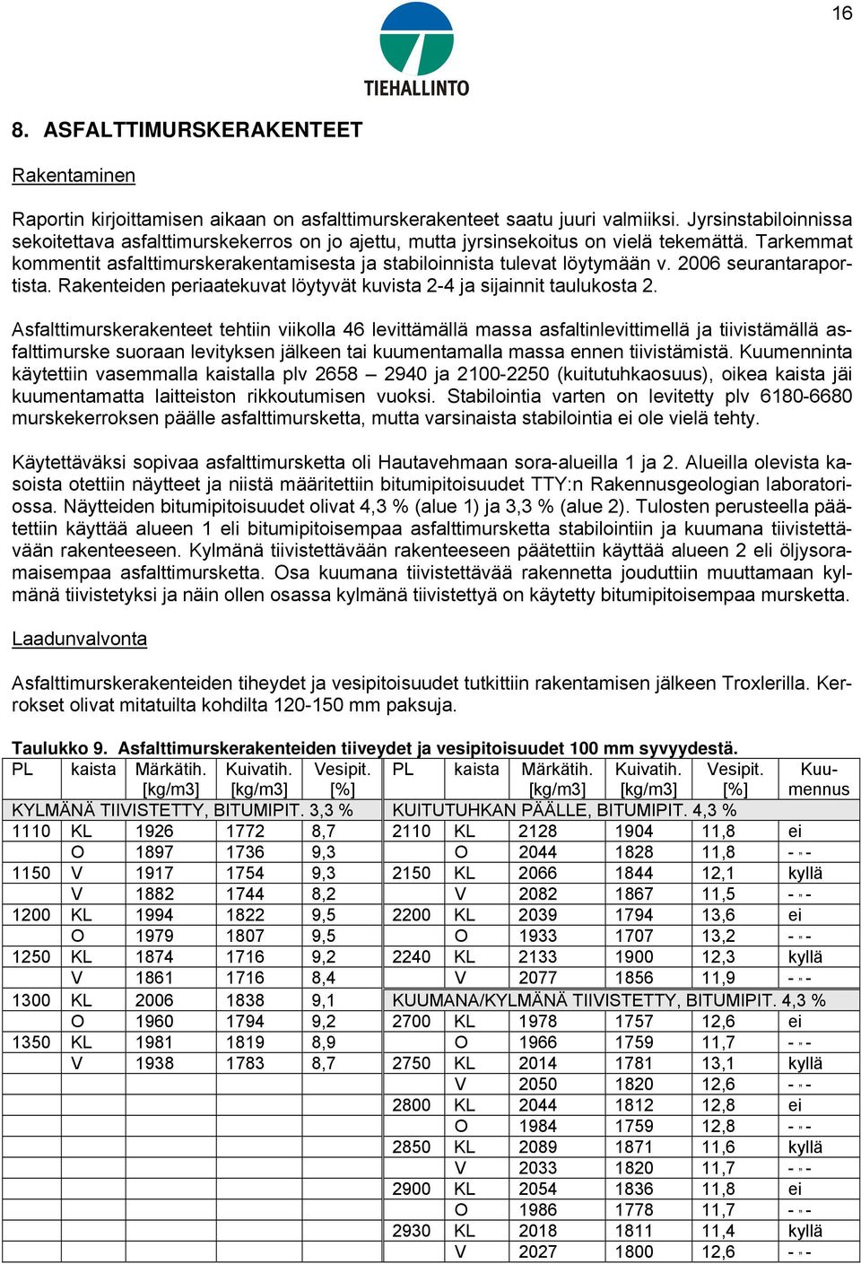 2006 seurantaraportista. Rakenteiden periaatekuvat löytyvät kuvista 2-4 ja sijainnit taulukosta 2.