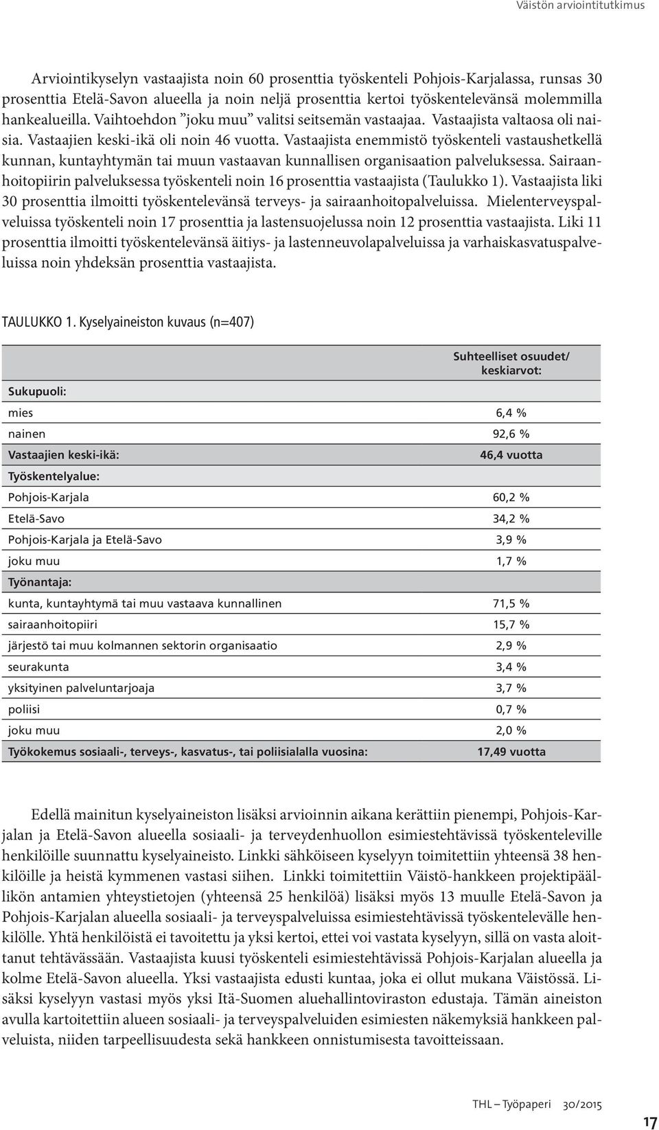 Vastaajista enemmistö työskenteli vastaushetkellä kunnan, kuntayhtymän tai muun vastaavan kunnallisen organisaation palveluksessa.