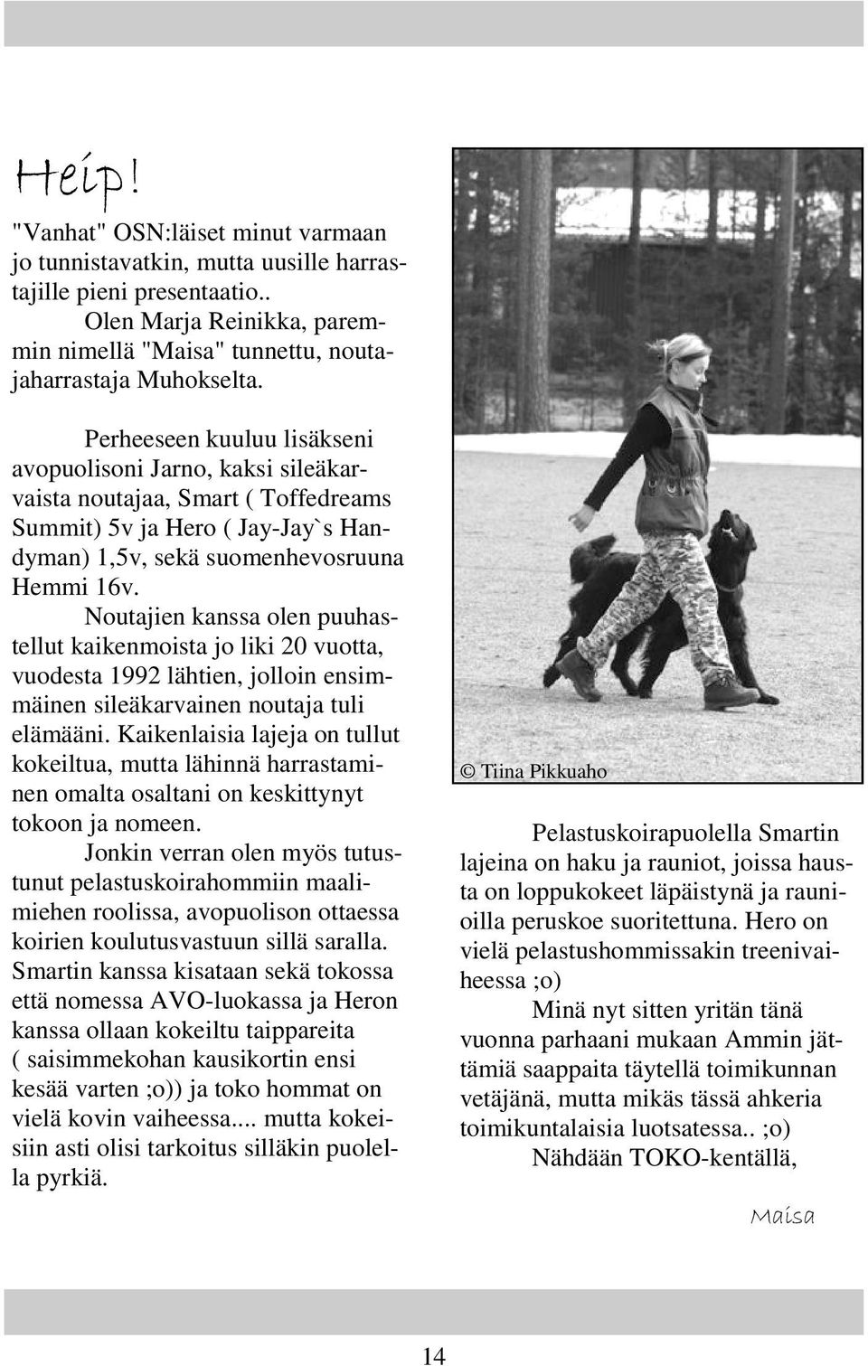 Noutajien kanssa olen puuhastellut kaikenmoista jo liki 20 vuotta, vuodesta 1992 lähtien, jolloin ensimmäinen sileäkarvainen noutaja tuli elämääni.