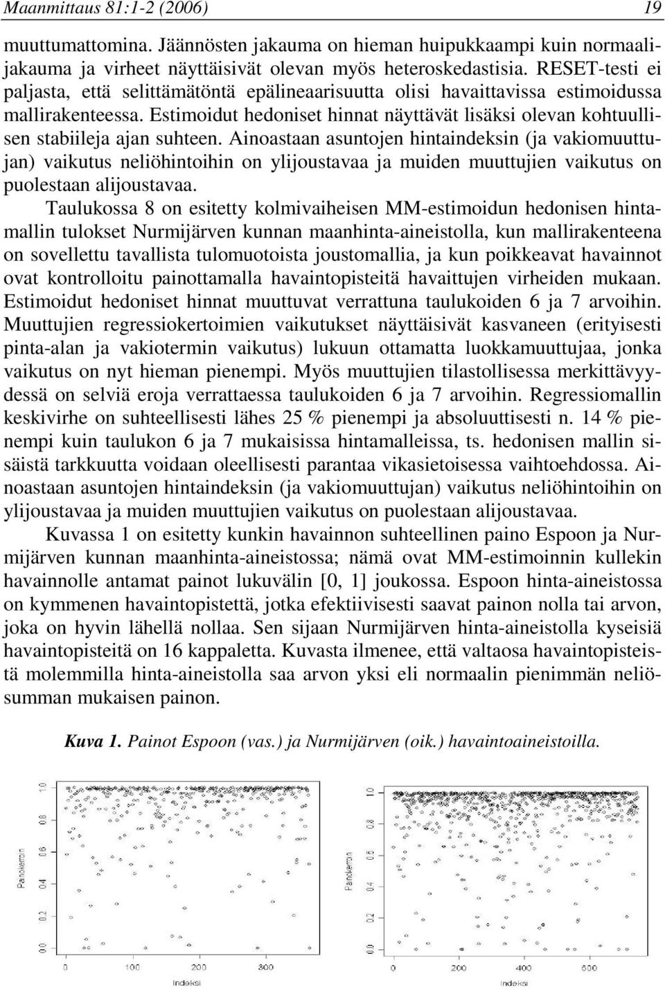 Anoastaan asuntojen hntandeksn (ja vakomuuttujan) vakutus nelöhntohn on yljoustavaa ja muden muuttujen vakutus on puolestaan aljoustavaa.