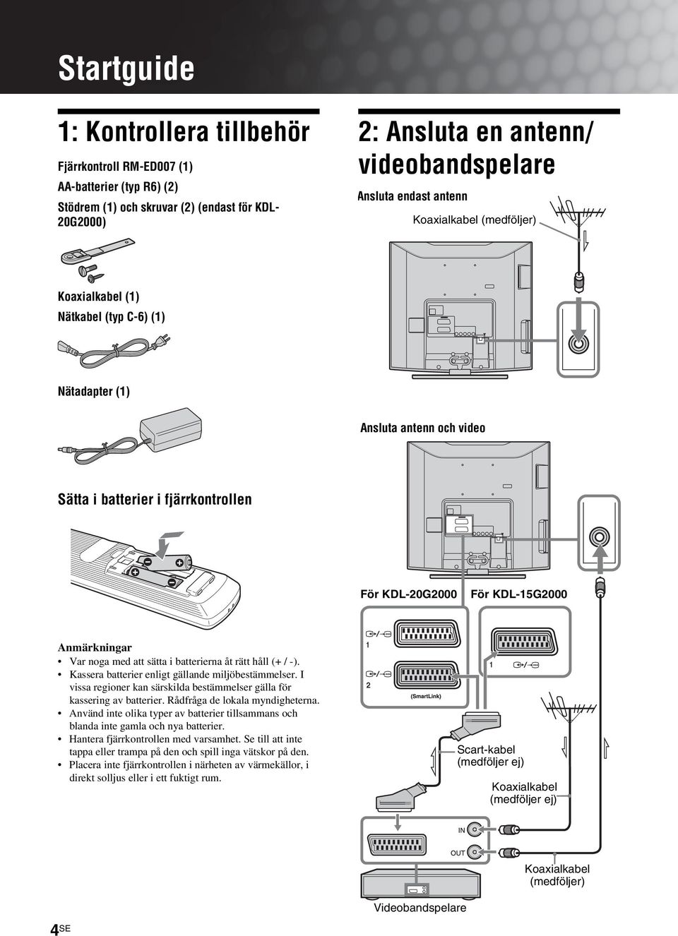 noga med att sätta i batterierna åt rätt håll (+ / -). Kassera batterier enligt gällande miljöbestämmelser. I vissa regioner kan särskilda bestämmelser gälla för kassering av batterier.