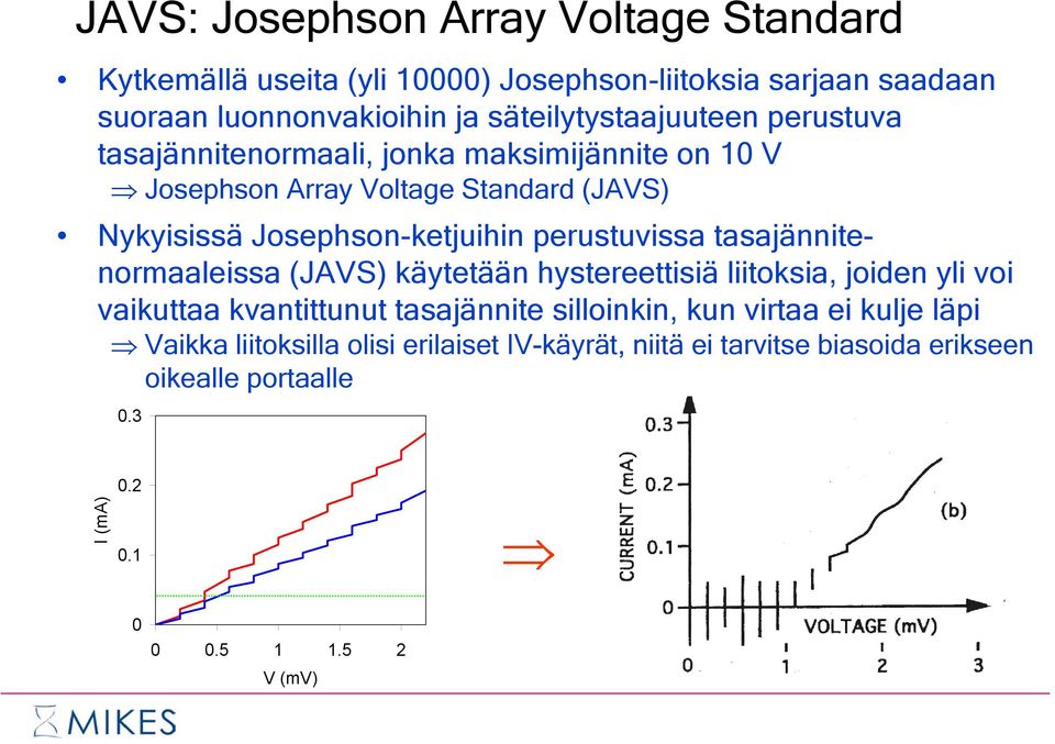 Josephson-ketjuihin perustuvissa tasajännitenormaaleissa (JAVS) käytetään hystereettisiä liitoksia, joiden yli voi vaikuttaa kvantittunut
