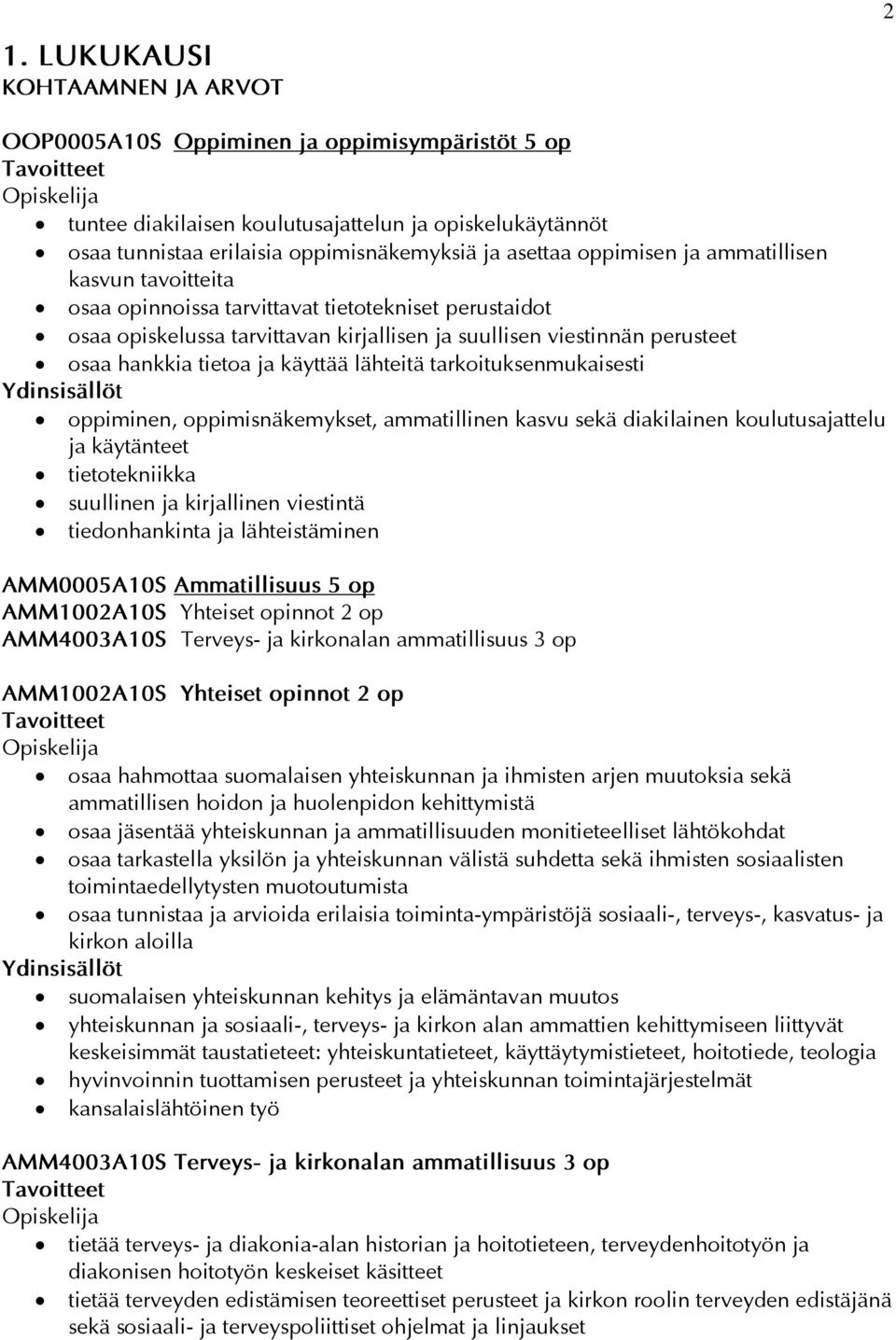 käyttää lähteitä tarkoituksenmukaisesti oppiminen, oppimisnäkemykset, ammatillinen kasvu sekä diakilainen koulutusajattelu ja käytänteet tietotekniikka suullinen ja kirjallinen viestintä