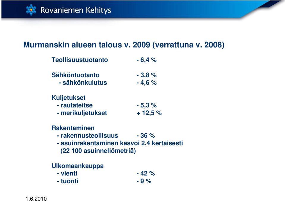 Kuljetukset - rautateitse - 5,3 % - merikuljetukset + 12,5 % Rakentaminen -